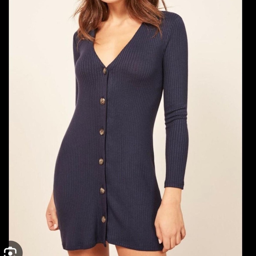 Reformation Agatha Dress in Navy XS
